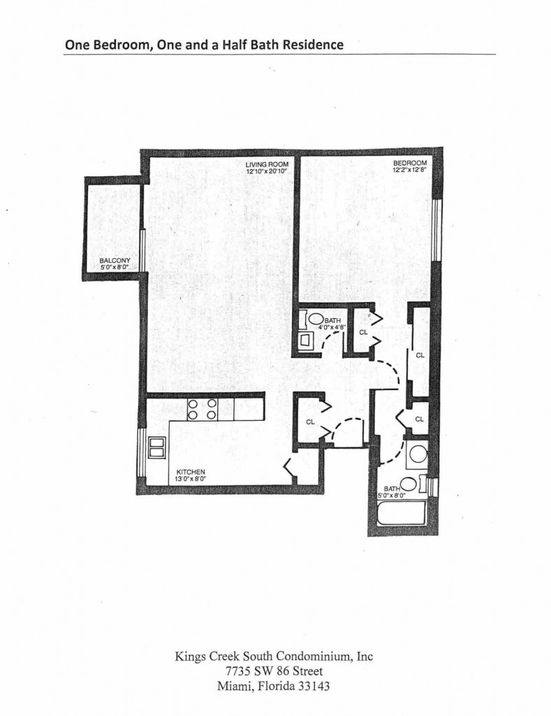 One Bedroom One and a Half Bath Residence Floorplan